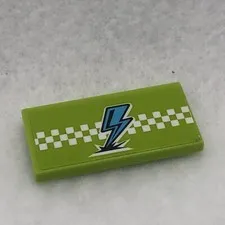 LEGO 87079pb1033 Lime Tile 2 x 4 W/ Medium Azure Lightning & Checkered Pattern