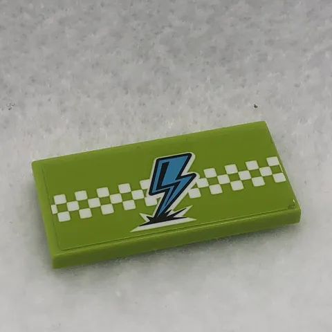 LEGO 87079pb1033 Lime Tile 2 x 4 W/ Medium Azure Lightning & Checkered Pattern