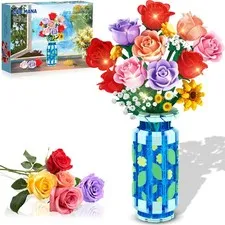 Rose Flowers Kit with Vase and LED Light, 16 Mini Bouquets, Botanical B...