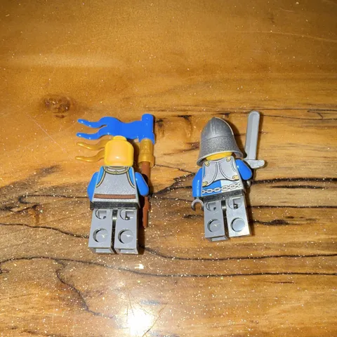 LEGO Minifigure Lot of 2 Blue Gray Medieval Castle Knights w/ Sword & Flag