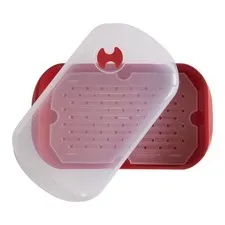 BPA Free Microwave Vegetable Steamer Red 10.4 x 6.6 Inch Veggie Cooking Pot