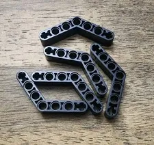 LEGO Black Technic, Liftarm, Modified Bent Thick 1 x 7 (4 - 4) QTY 5. Part 32348
