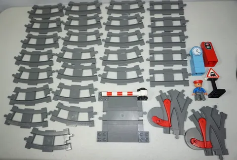 Lego Duplo Train Track Lot Curved Straight Switch Crossing Conductor Sign 33 pcs