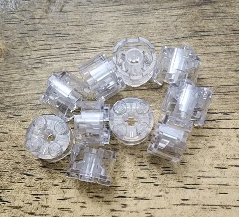 LEGO Trans-Clear Brick, Round 2 x 2 with Axle Hole. QTY 10. Part No. 3941.