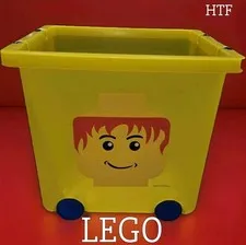 RARE LEGO Yellow Plastic Storage Container Cube Box Bucket w Wheels Handles