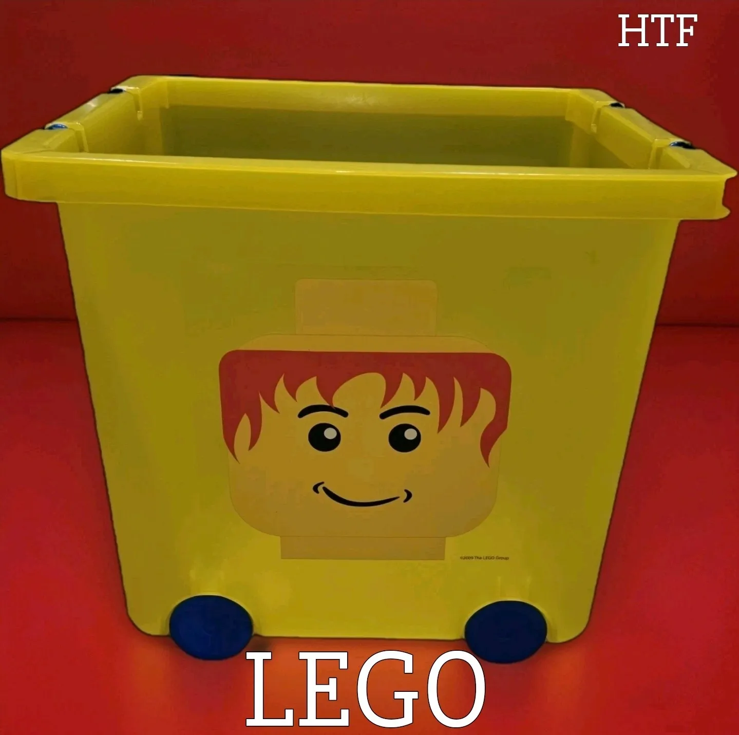 RARE LEGO Yellow Plastic Storage Container Cube Box Bucket w Wheels Handles