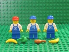 Lot of 3 Lego Vintage Minifigures Blue Overalls Farmer Classic Town, City GG66
