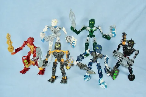 All 6 Lego Bionicle INIKA (8727-8732) with Light-Up Weapons & Zamor Spheres