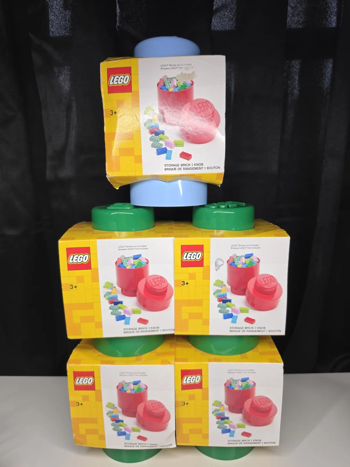 LEGO Round Storage Brick 1 Knob -  4 Green Organizer & 1 Light Blue Organizer