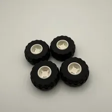 LEGO Black Wheels 11mm x 12mm & 24 x 12 R Balloon Tires White Rimx4 56890/6014b