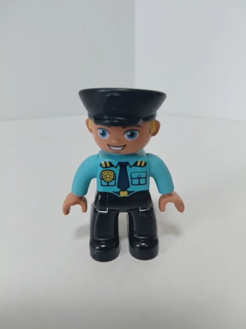 Lego Duplo Blonde Policeman Chief Cop Police 2.5" Figure Black Hat Officer