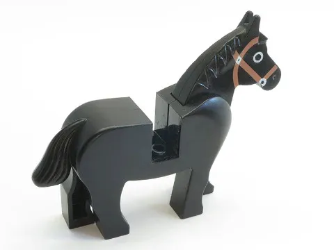 LEGO® Horse with Black Eyes Circled with White, Brown Bridle Pattern 4493c01pb02