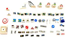 Vintage LEGO White Printed Parts Lot Specialty Bricks Slopes Tiles Space Town