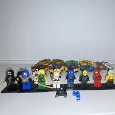 LEGO NINJAGO Minifigure Lot Kai Cole Zane Lloyd Nya w/ Spinners + Gear