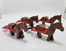 LEGO Brown Horse animal figures lot of 4 with. carriage harnesses