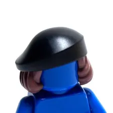 Lego - Minifigure Hair / Hat -Black Beret, Brown Hair