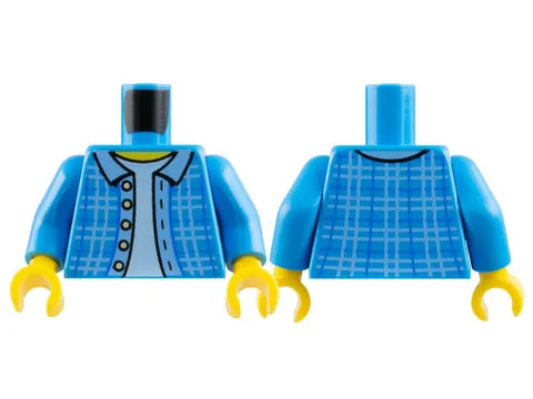 LEGO Dark Azure Torso Plaid Jacket with Bright Light Blue Hem and Collar and Lig