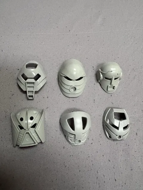 Bionicle Lot Of 6 Light Gray Masks (Huna, Rau, Mahiki, Matatu, Komau, Ruru)