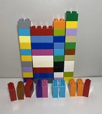 Lego Duplo Lot of 50+ Blocks 1x2, 2x2 and 2X4 Bricks Mixed Assorted Colors