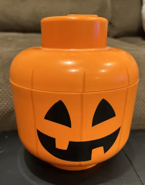 LEGO Orange Pumpkin Minifigure Head Storage Container, Plastic 7 in