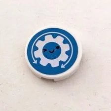 LEGO Tile Round 2x2 White With Tooth Gear Eyes Smile Arrows Pattern # 14769pb462