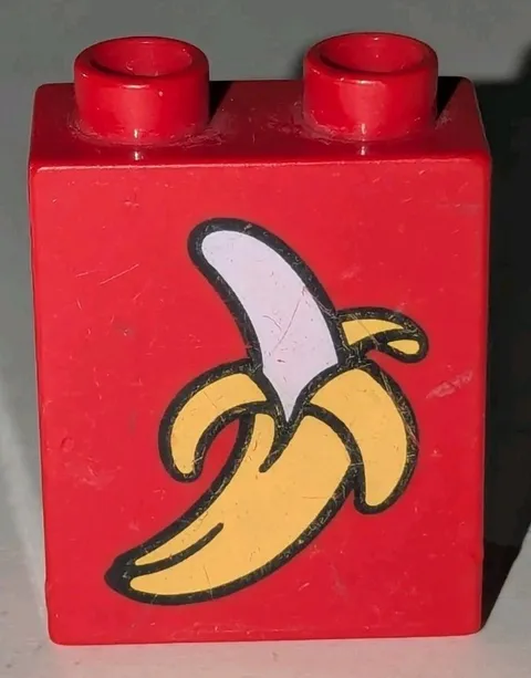 Lego Duplo 1x2x2 RED Brick With Half Peeled Banana Food Pattern Part # 4066pb090