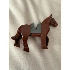 LEGO Reddish Brown Horse with Movable Neck and Grey Saddle Minifigure Animal