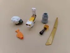 Lego Minecraft Calico Cat & Torch, Orange Fish and Prop Blade, Cone Parts