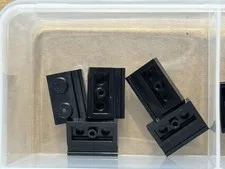 LEGO Parts - Black Plate, Modified 1 x 2 with Door Rail - No 32028 - QTY 5