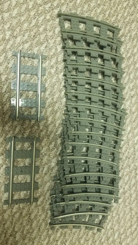 LEGO Train Track 9V Lot of 18 Pcs Dark Gray - 2 Straight 2865 and 16 Curved 2867