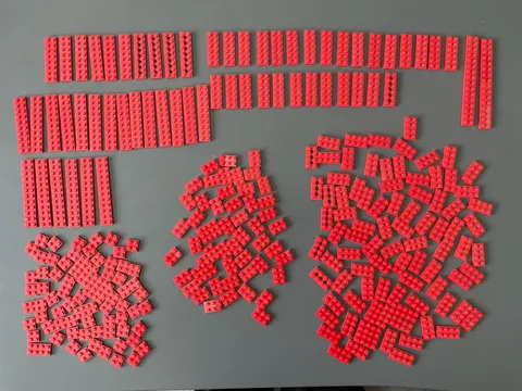 LEGO LOT OF 276 RED FLAT PLATES 2X2 2X3 2X4 2X6 2X8 2x10 2x12 2x16
