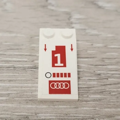 Lego 30363pb050 White Slope 18 4 x 2 with White Number 1 Red Arrows Audi Logo