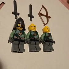 LEGO Castle Knights Minifigures Lot of 3 w/ 2 Gray Swords & Bow