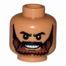 LEGO Minifigure, Head Beard Brown Full with Black Knit Eyebrows and Grin