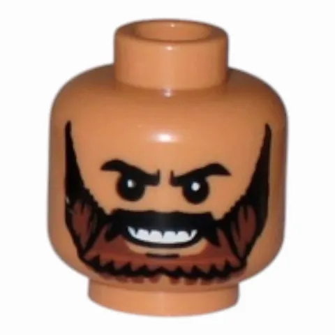 LEGO Minifigure, Head Beard Brown Full with Black Knit Eyebrows and Grin