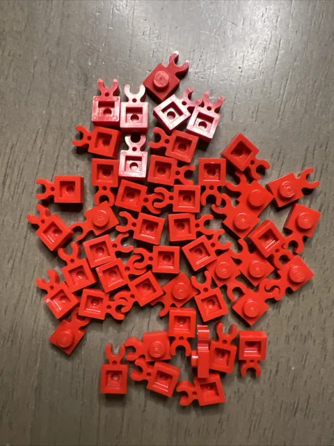 LEGO 4085d Red Plate Modified 1x1 Open O Clip Thick Vertical Grip 47 Pieces