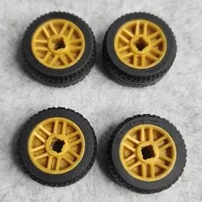 LEGO 11208c01 Wheel 14mm D x 9.9mm with Black Tire 21 x 9.9 Pearl Gold x4