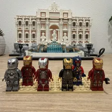 LEGO Marvel Iron Man Minifigure Lot Mark 1, 5, 41, 43, 45, and Justin Steel.