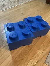 X2 Lot LEGO Stackable Storage Box Bin | Blue No Loose Pieces Boys Girls CLEAN