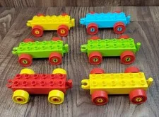 Lego Duplo Train Base Car Green Red Yellow Blue Lot of 6
