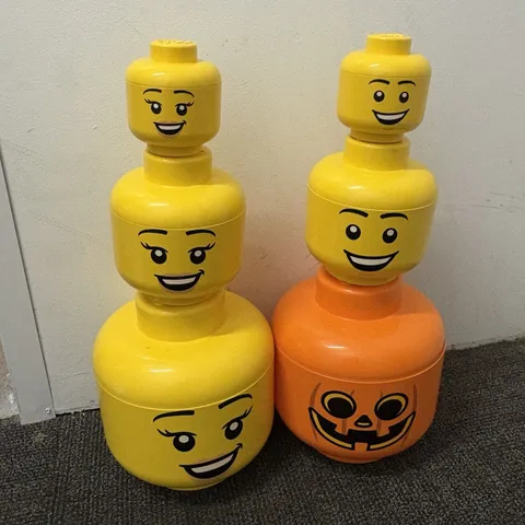 LEGO Storage Head Lot 6 Pc Large Medium Small Minifigure Heads Pumpkin Halloween