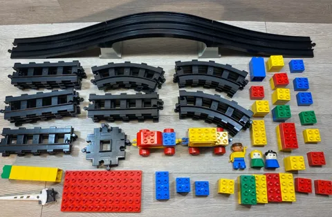 Vintage 1980's Lego Duplo Train Black Track Lot Blocks/Parts/Pieces/Bridge