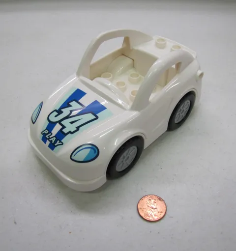 Lego Duplo Push And Go White Car Race Car #34 Village Town Racing