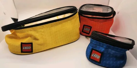 LEGO Set of Three Fabric Storage Organizers Soft Yellow, Blue & Red Zipper Totes