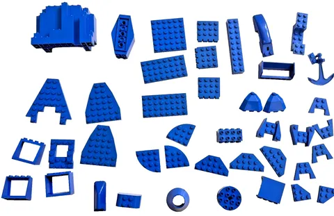 LEGO Blue Specialty Parts Lot - Wing Plates, Slopes, Window Frames, Anchors MOC