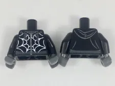LEGO Minifigure Torso Black Hoodie Spiderweb Zipper Spider Web Body Part