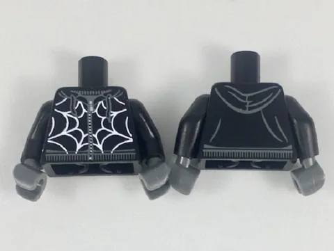 LEGO Minifigure Torso Black Hoodie Spiderweb Zipper Spider Web Body Part