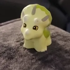 Lego Duplo -  Green Baby Triceratops Dinosaur Figure Green with Gray Dots