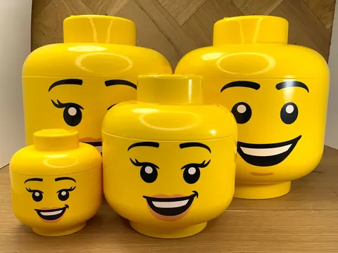 Lego Head Storage Container Family Open Smile Lot Of 4 Multiple Sizes Retired