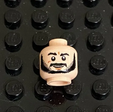 LEGO 2 Sided Nougat Light Flesh Head, Black Eyebrows Beard & Stubble, Happy Mad